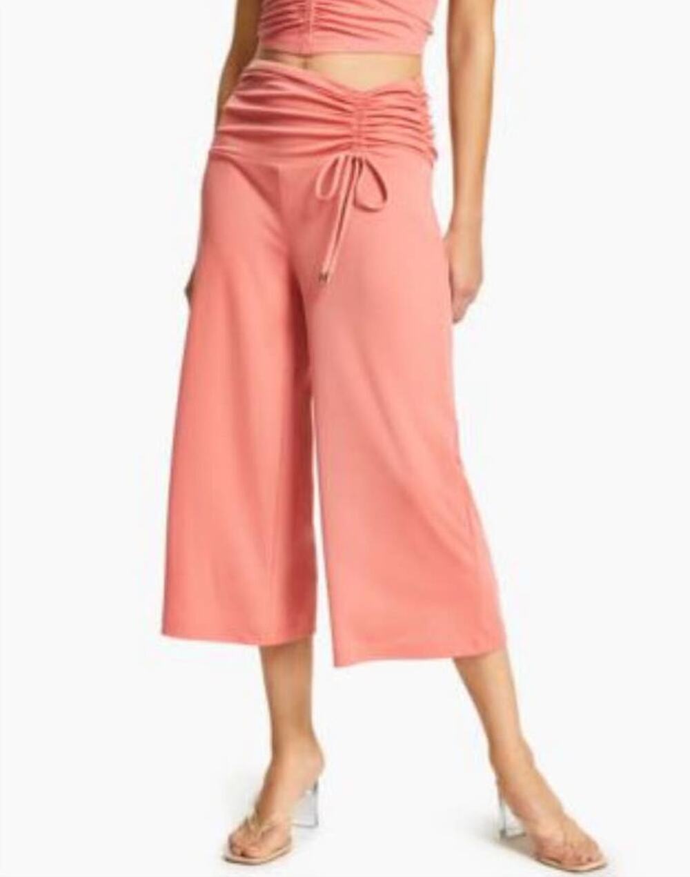 INC High Rise Cinched Peach Cropped Wide Leg Jersey Pant - M